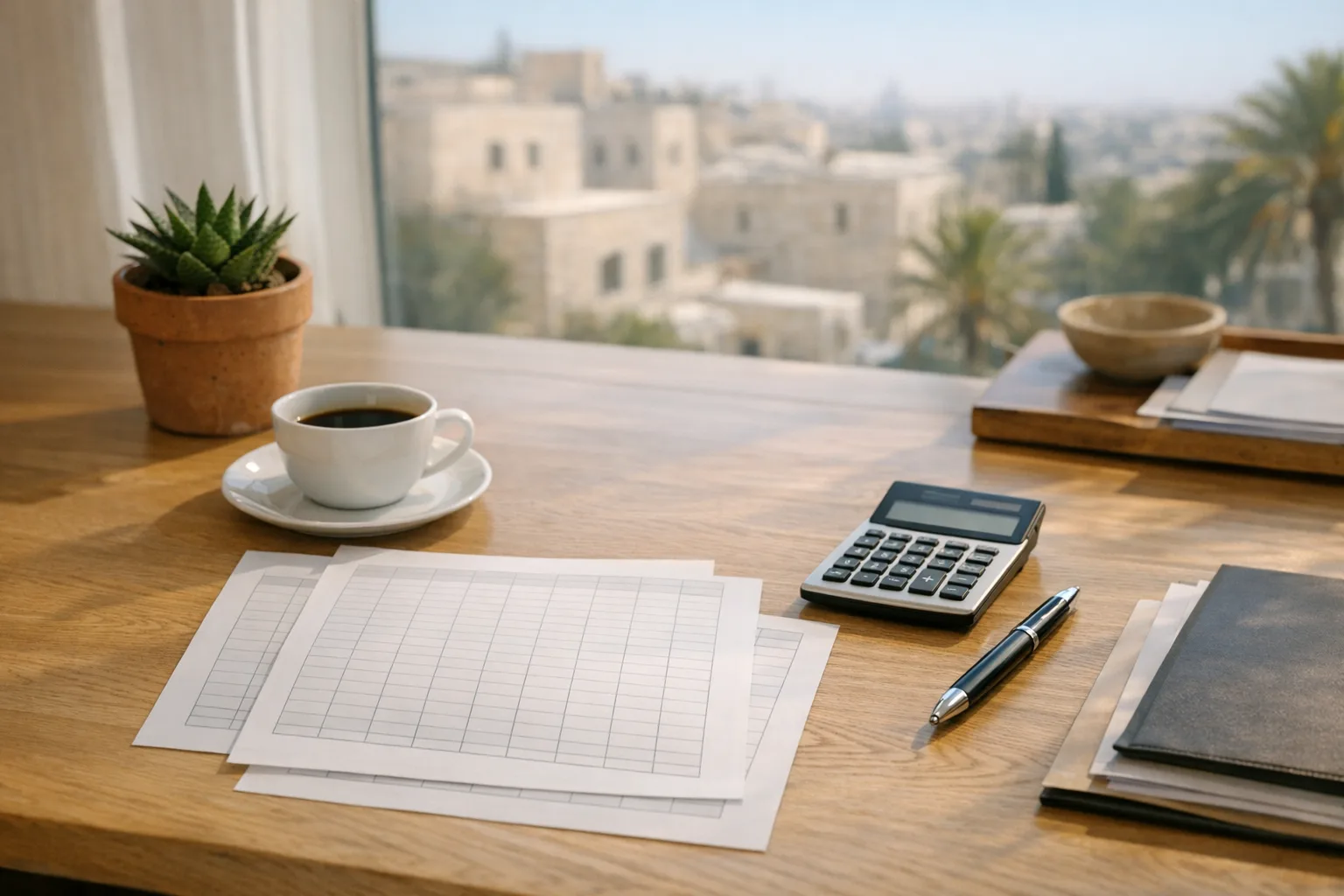 שולחן תכנון פיננסי מאורגן