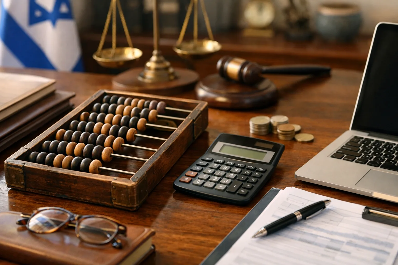 חשבונייה עתיקה לצד כלי חישוב מודרניים